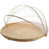 Bamboo Storage Basket with Mesh Cover for Fruit Vegetables Food Buns Kitchen - 42CM - Close-Up Angle
