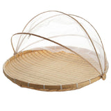 Bamboo Storage Basket with Mesh Cover for Fruit Vegetables Food Buns Kitchen - 42CM - Low Angle