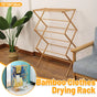 Bamboo Clothes Drying Rack Folding Floor Stand Indoor Vertical Laundry Hanger