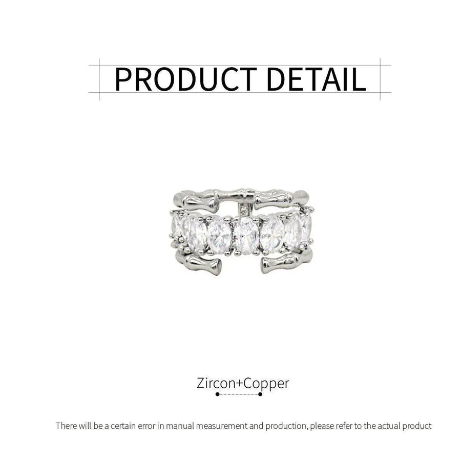 Zircon Ring Bamboo Joint Design Adjustable Fashion Jewelry Finger Band