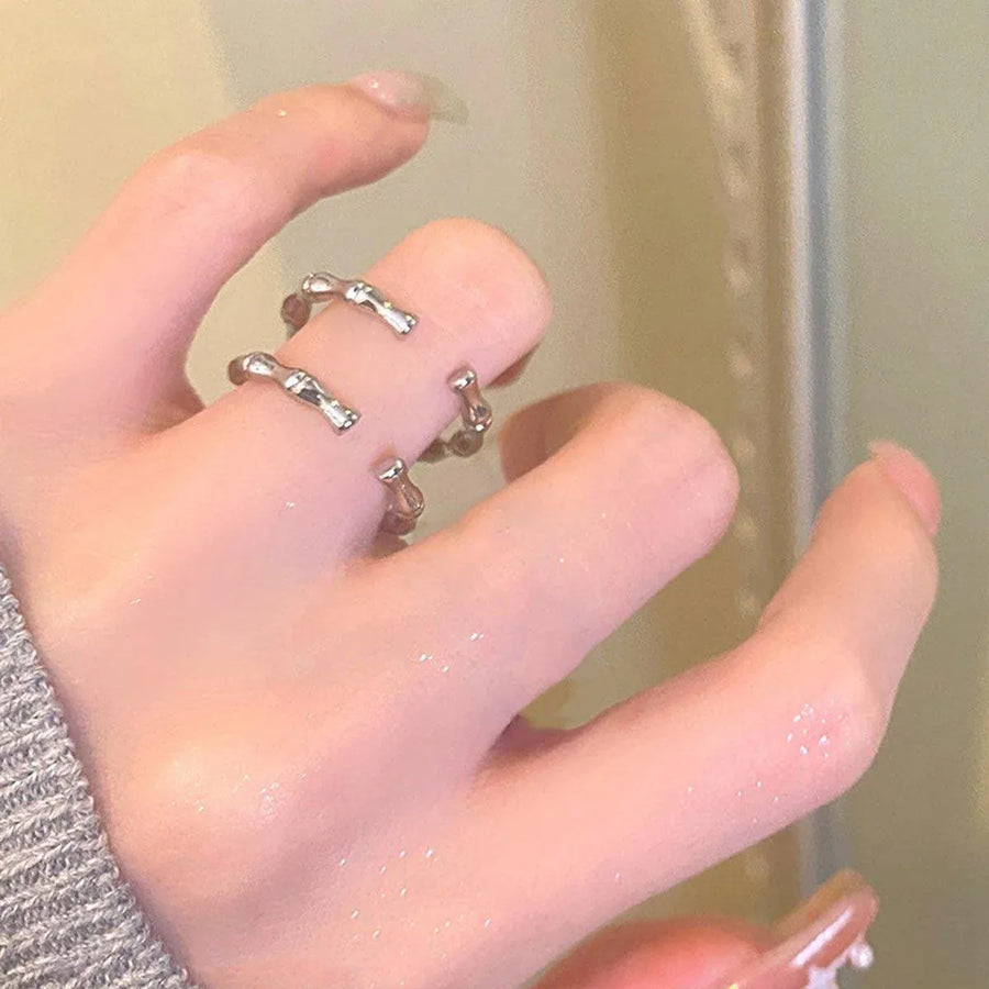 Zircon Ring Bamboo Joint Design Adjustable Fashion Jewelry Finger Band