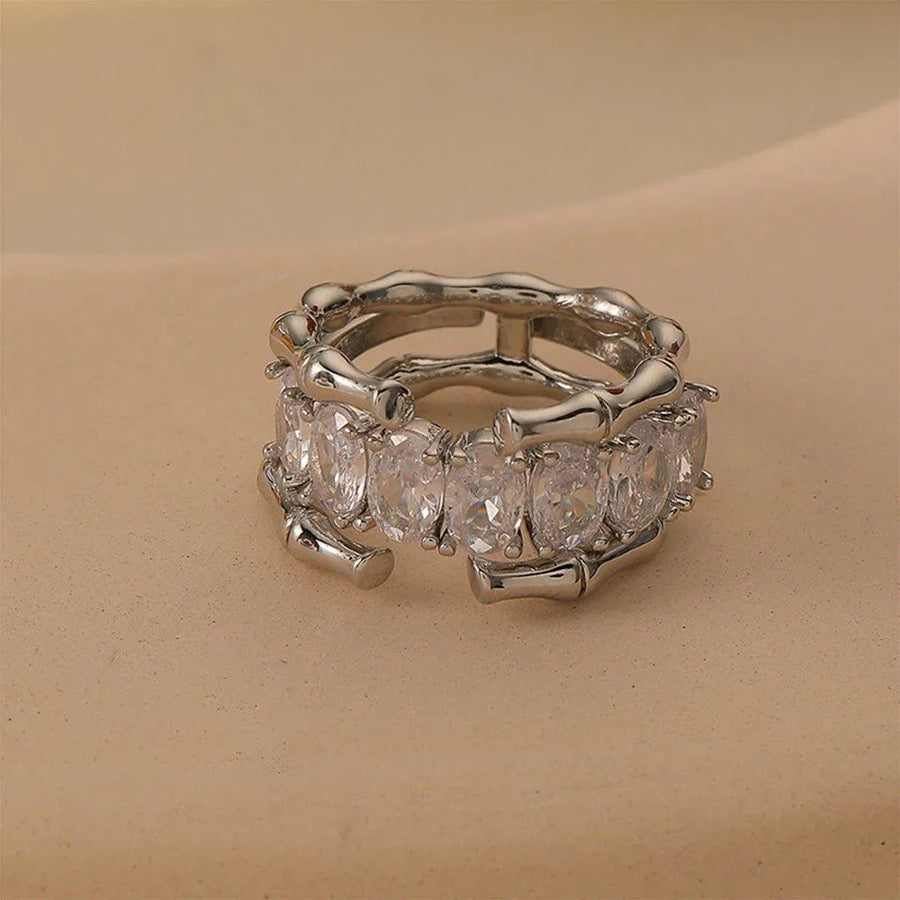 Zircon Ring Bamboo Joint Design Adjustable Fashion Jewelry Finger Band
