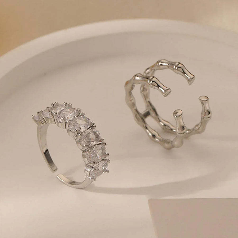 Zircon Ring Bamboo Joint Design Adjustable Fashion Jewelry Finger Band