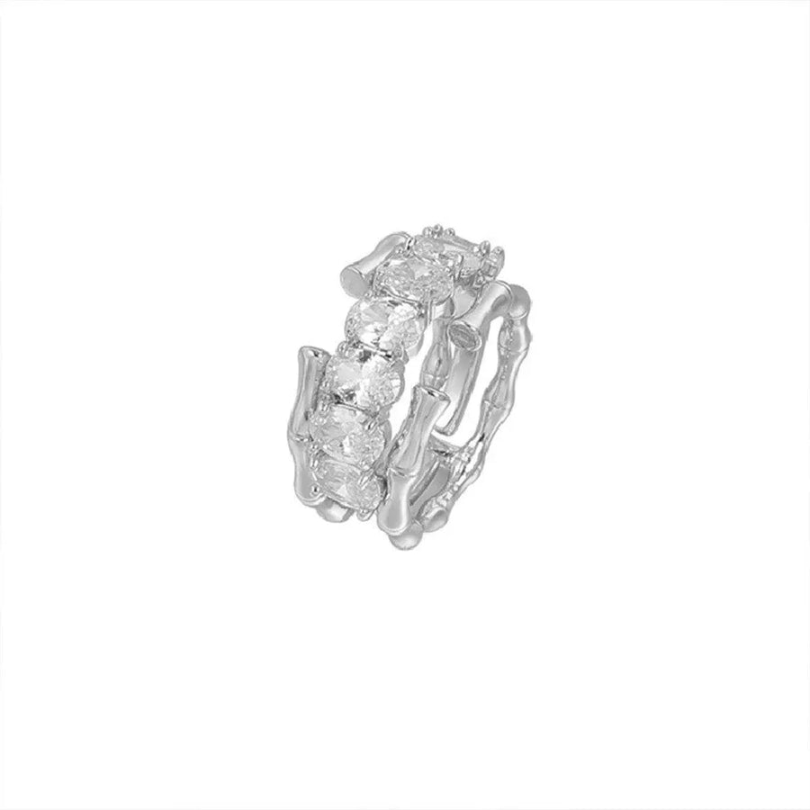 Zircon Ring Bamboo Joint Design Adjustable Fashion Jewelry Finger Band