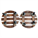 Wooden Round Universal Wheel Planter Base Tray Mobile Planter Stand for Garden - Front View