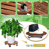 Wooden Round Universal Wheel Planter Base Tray Mobile Planter Stand for Garden - Rear View