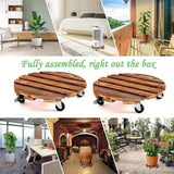 Wooden Round Universal Wheel Planter Base Tray Mobile Planter Stand for Garden - Close-Up Angle