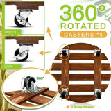 Wooden Round Universal Wheel Planter Base Tray Mobile Planter Stand for Garden - Low Angle