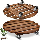 Wooden Round Universal Wheel Planter Base Tray Mobile Planter Stand for Garden