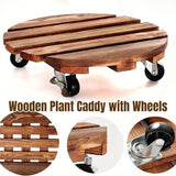 Wooden Round Universal Wheel Planter Base Tray Mobile Planter Stand for Garden - Extra Image