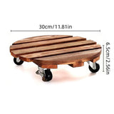 Wooden Round Universal Wheel Planter Base Tray Mobile Planter Stand for Garden - Side View