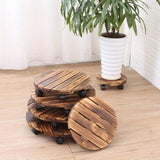 Wooden Round Universal Wheel Planter Base Tray Mobile Planter Stand for Garden - Top-Down View