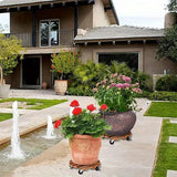 Wooden Round Universal Wheel Planter Base Tray Mobile Planter Stand for Garden - 45-Degree Angle