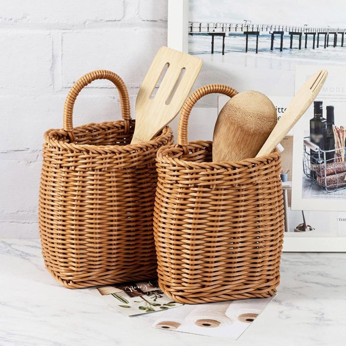 Vintage Wall Hanging Basket Kitchen Storage Basket Small Flower Basket Organizer - 15cm