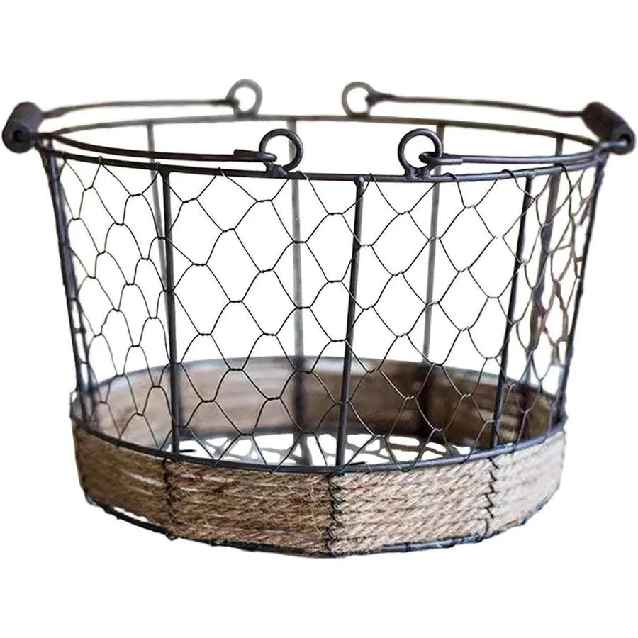 Carrying Storage Basket Iron Round Bucket Home Organizer Storage for Kitchen