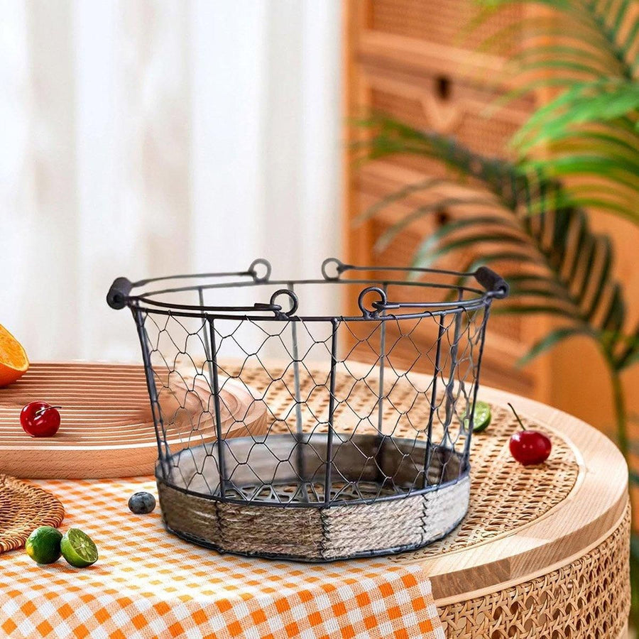 Carrying Storage Basket Iron Round Bucket Home Organizer Storage for Kitchen
