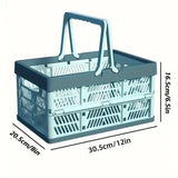 Foldable Portable Picnic Basket Lightweight Storage Basket for Outdoor Use - Blue - Side View