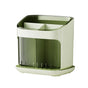 Wall Mounted Kitchen Chopsticks Storage Rack Drain Basket Holder Organizer Box - Green