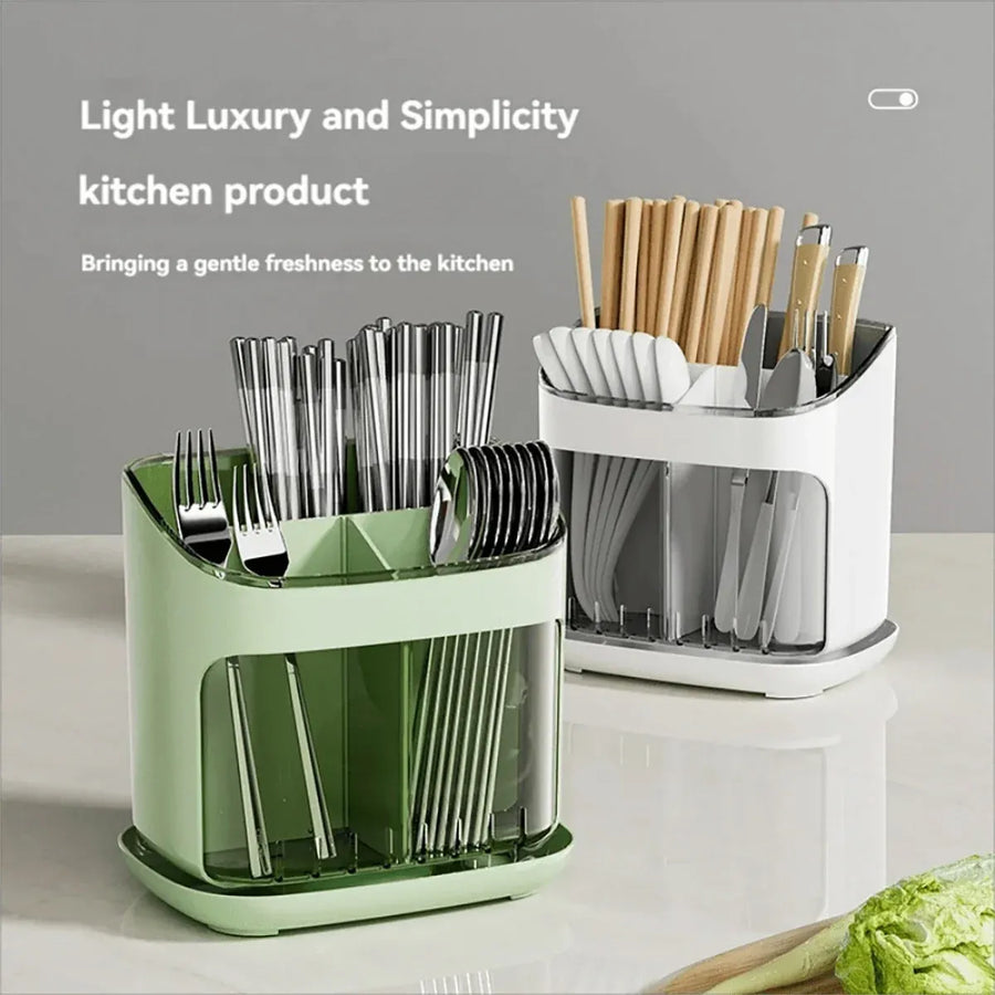 Wall Mounted Kitchen Chopsticks Storage Rack Drain Basket Holder Organizer Box - Green
