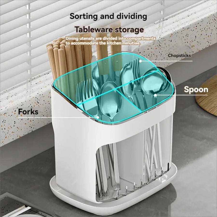 Wall Mounted Kitchen Chopsticks Storage Rack Drain Basket Holder Organizer Box - Green