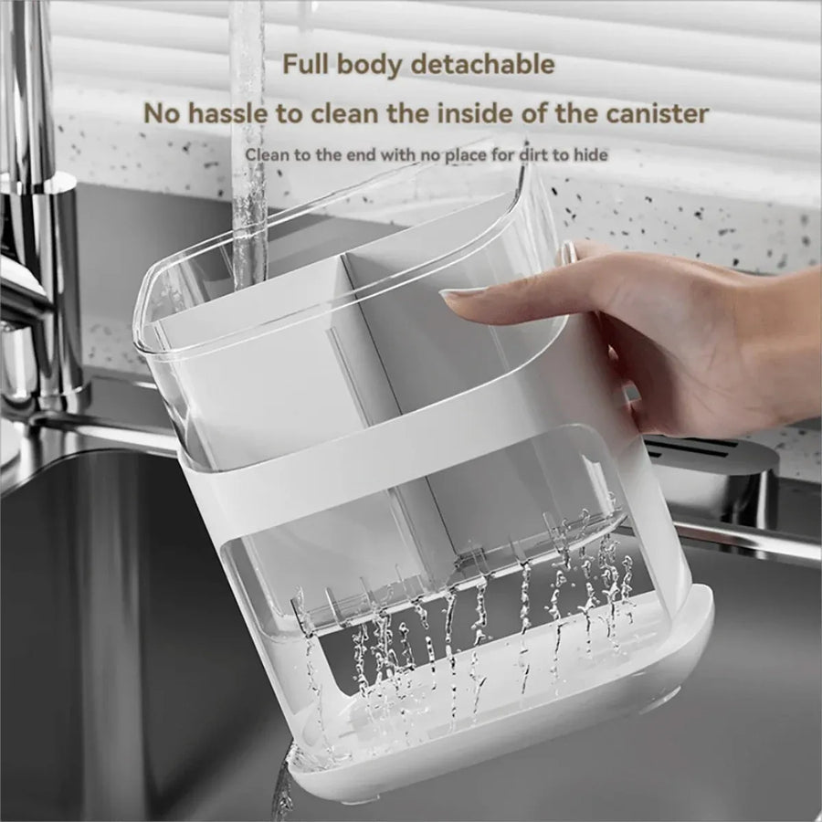 Wall Mounted Kitchen Chopsticks Storage Rack Drain Basket Holder Organizer Box - Green