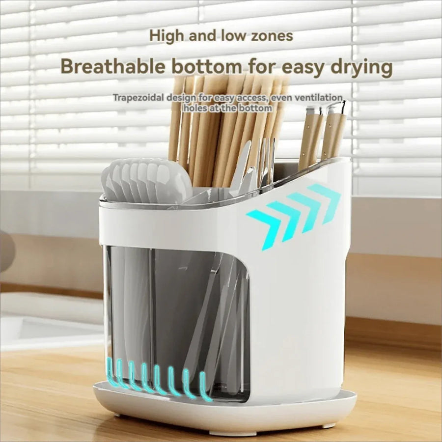 Wall Mounted Kitchen Chopsticks Storage Rack Drain Basket Holder Organizer Box - Green