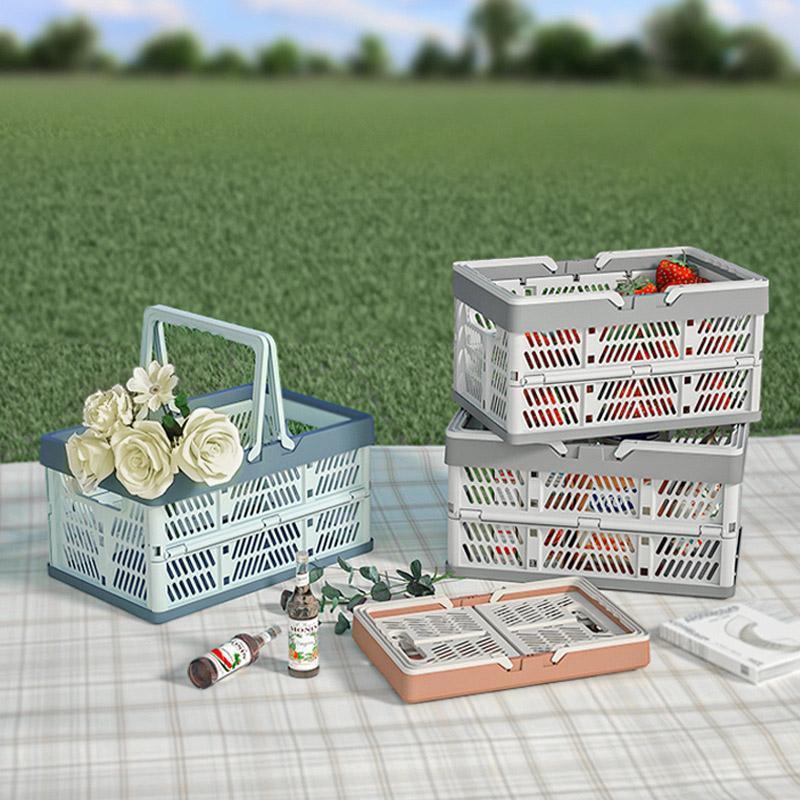 Foldable Portable Picnic Basket Lightweight Storage Basket for Outdoor Use - Grey