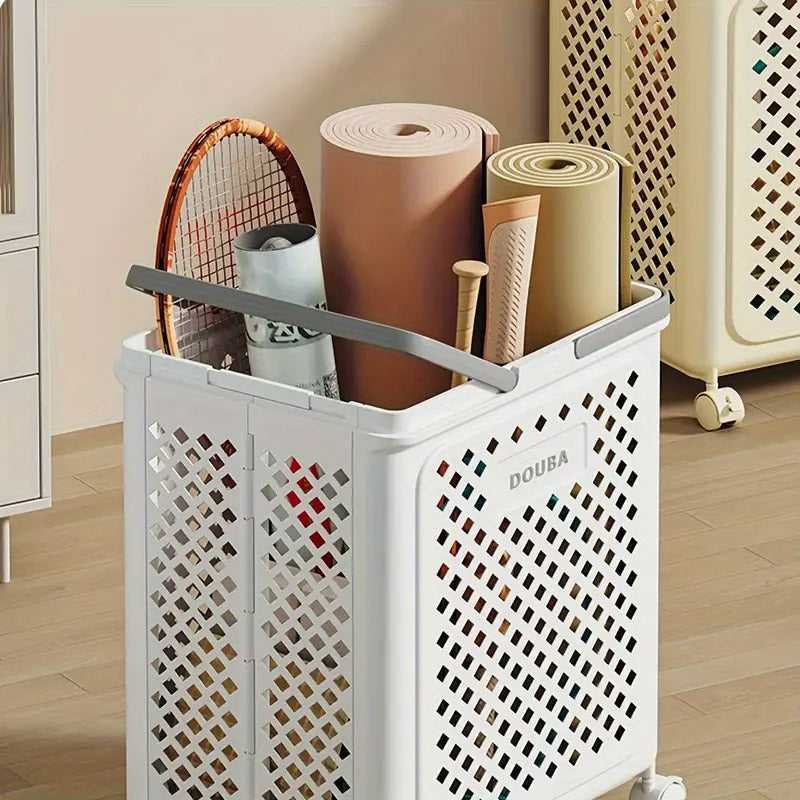 Folding Laundry Basket with Wheel Large Capacity Removable Dirty Clothes Storage - Beige-M
