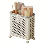 Folding Laundry Basket with Wheel Large Capacity Removable Dirty Clothes Storage - Beige-M - Low Angle