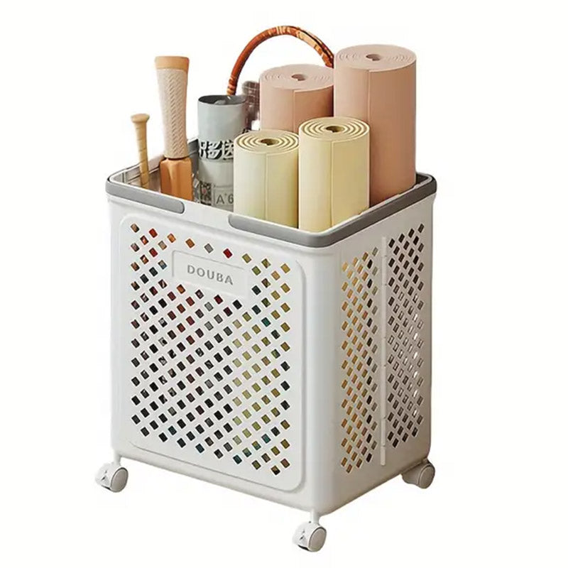 Folding Laundry Basket with Wheel Large Capacity Removable Dirty Clothes Storage - White-M