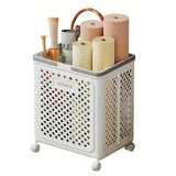 Folding Laundry Basket with Wheel Large Capacity Removable Dirty Clothes Storage - White-M - Close-Up Angle