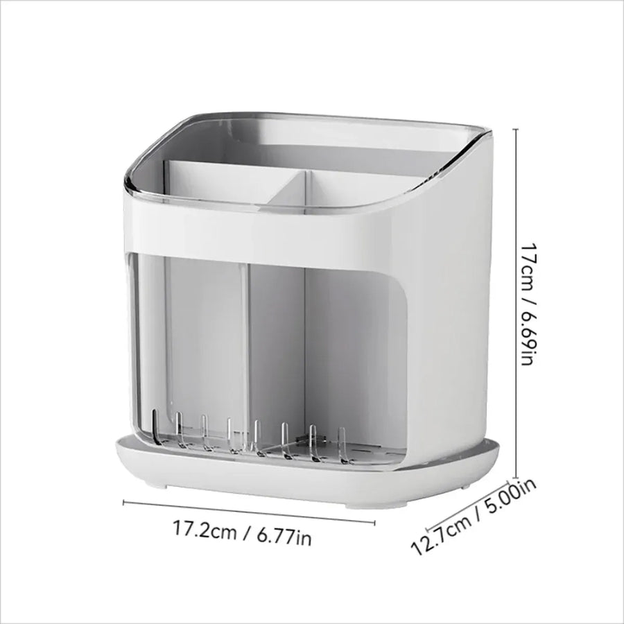 Wall Mounted Kitchen Chopsticks Storage Rack Drain Basket Holder Organizer Box - White
