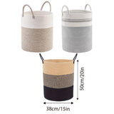 Woven Cotton Rope Storage Basket Foldable Laundry Bin Bamboo Clothes Organizer - White Brown - Side View