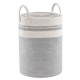 Woven Cotton Rope Storage Basket Foldable Laundry Bin Bamboo Clothes Organizer - White Brown - Rear View