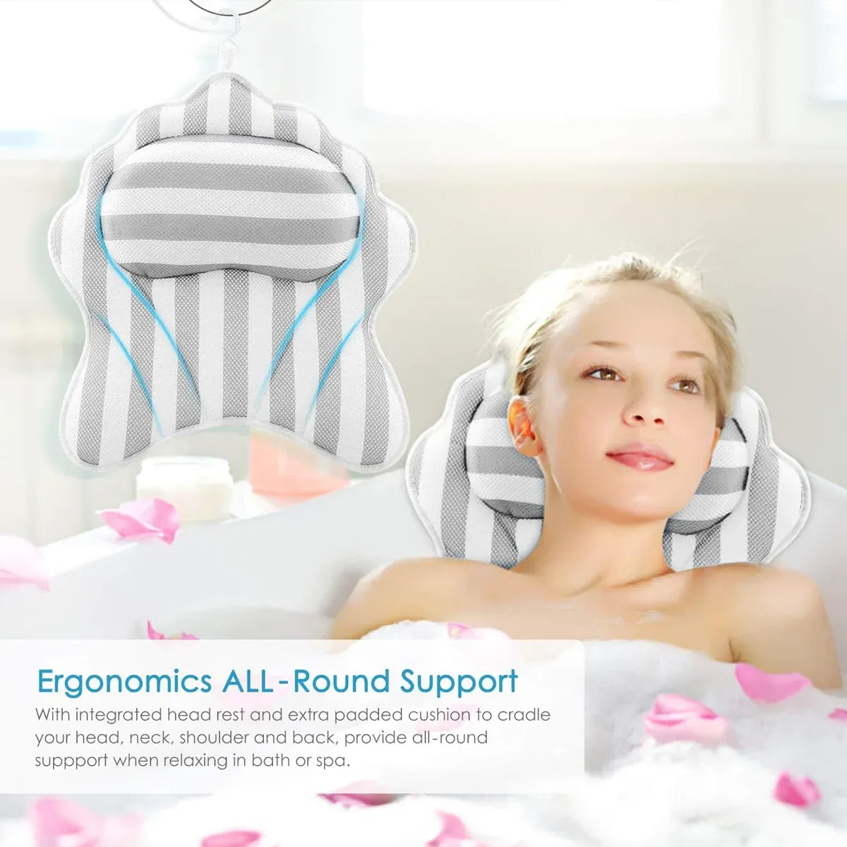 Bath Pillow Non Slip Comfortable Luxury for Bathroom Spa Relaxation