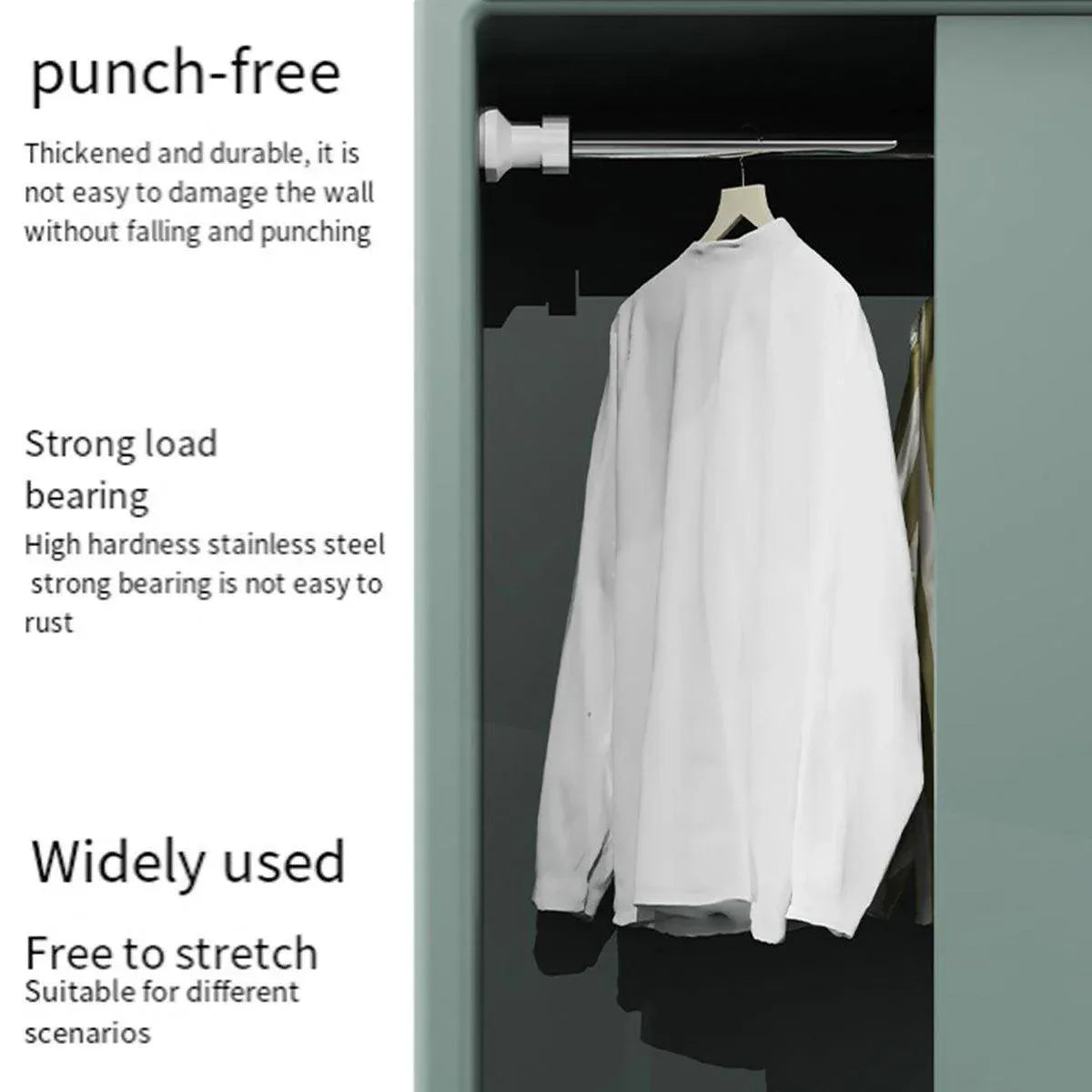 Adjustable Shower Curtain Tension Rod Extendable Closet Pole Rack for Bathroom