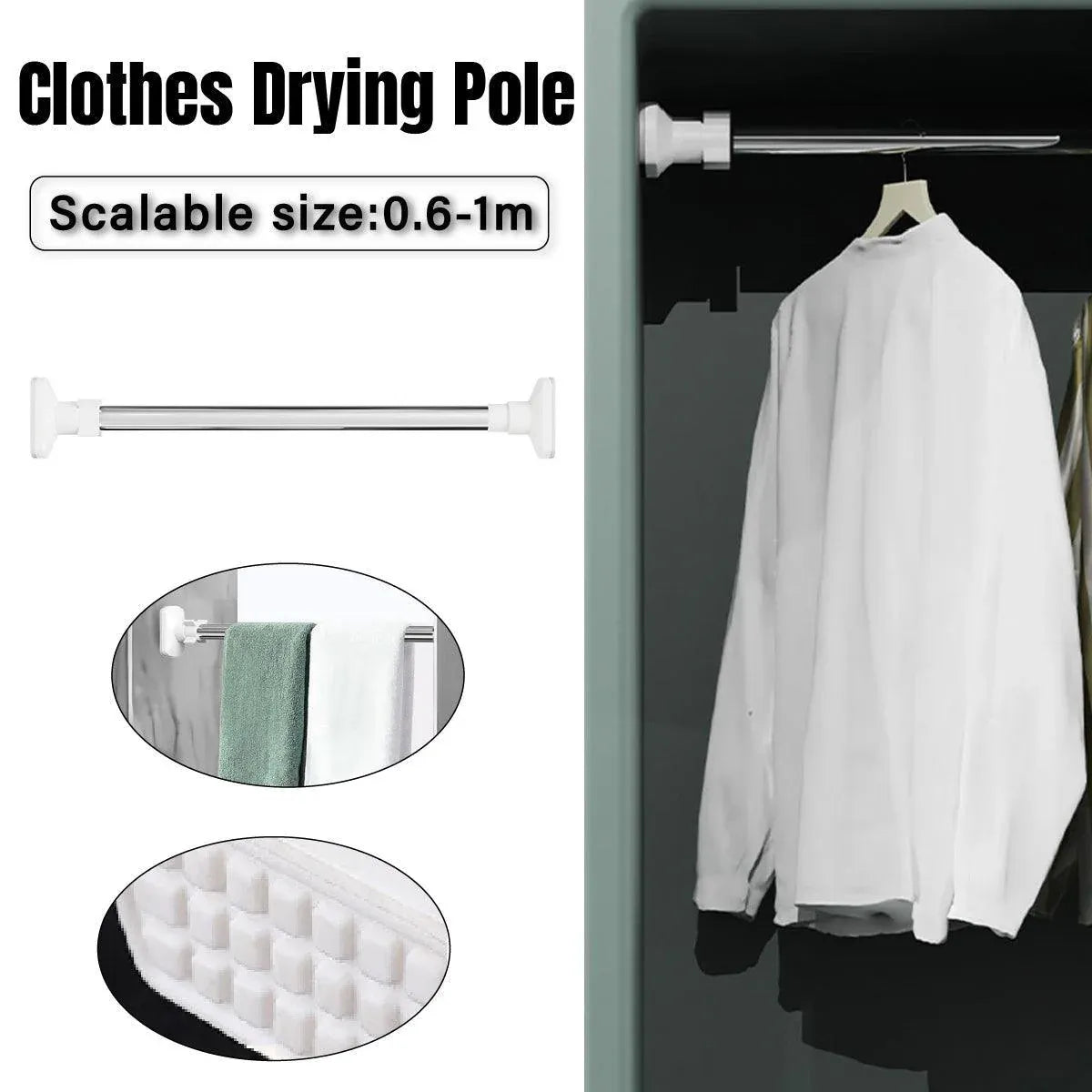 Adjustable Shower Curtain Tension Rod Extendable Closet Pole Rack for Bathroom