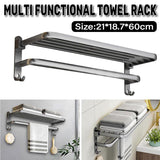 Grey Aluminum Towel Rack Punch-Free Bathroom Storage Towel Holder Home Organizer