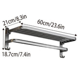 Grey Aluminum Towel Rack Punch-Free Bathroom Storage Towel Holder Home Organizer