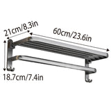 Grey Aluminum Towel Rack Punch-Free Bathroom Storage Towel Holder Home Organizer - Side View