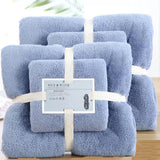 Coral Velvet Towel Set Bath Towels Soft Absorbent Quick Dry Face Hand Cloth Home - Blue - Top-Down View