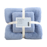 Coral Velvet Towel Set Bath Towels Soft Absorbent Quick Dry Face Hand Cloth Home - Blue - Rear View
