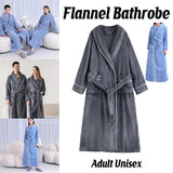 Flannel Bathrobe Set Autumn Winter Coral Fleece Nightgown for Men and Women Warm - Grey - Front View