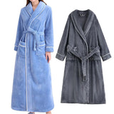 Flannel Bathrobe Set Autumn Winter Coral Fleece Nightgown for Men and Women Warm - Grey - Side View