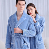Flannel Bathrobe Set Autumn Winter Coral Fleece Nightgown for Men and Women Warm - Grey - Rear View