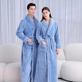 Flannel Bathrobe Set Autumn Winter Coral Fleece Nightgown for Men and Women Warm - Grey - Low Angle