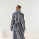 Flannel Bathrobe Set Autumn Winter Coral Fleece Nightgown for Men and Women Warm - Grey - Extra Image