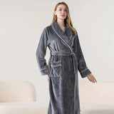 Flannel Bathrobe Set Autumn Winter Coral Fleece Nightgown for Men and Women Warm - Grey - Extra Image