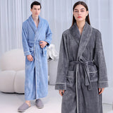 Flannel Bathrobe Set Autumn Winter Coral Fleece Nightgown for Men and Women Warm - Grey - Extra Image