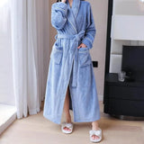 Flannel Bathrobe Set Autumn Winter Coral Fleece Nightgown for Men and Women Warm - Grey - Extra Image